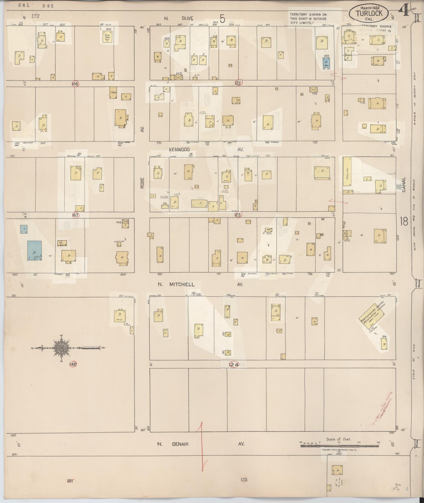 Sanborn Fire Insurance Map from Turlock, Stanislaus County, California (1943), Sheet #0004 - Complete Map Set gallery image, historic Sanborn map, vintage wall art, California California
