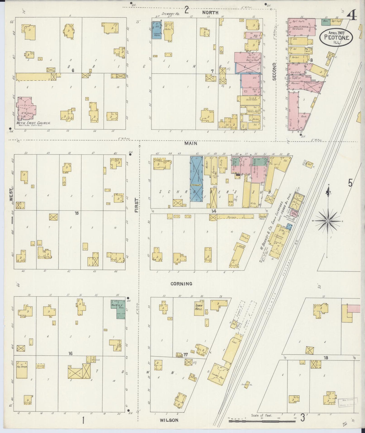 Sanborn Fire Insurance Map from Peotone, Will County, Illinois (1907), Sheet #0004 - Complete Map Set gallery image, historic Sanborn map, vintage wall art, Illinois Illinois