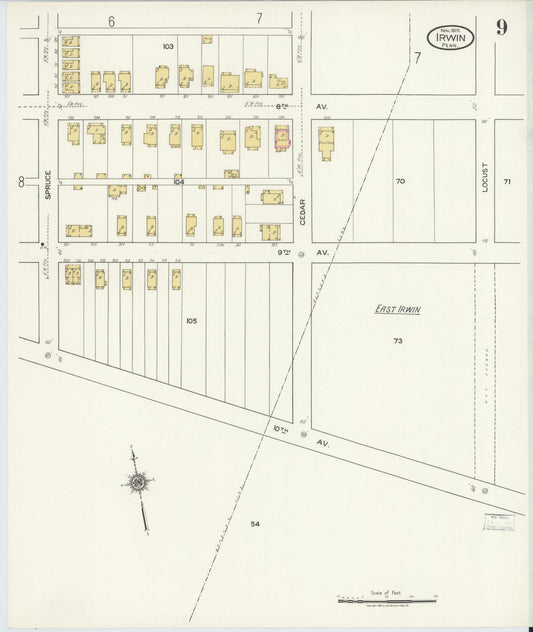 Sanborn Fire Insurance Map from Irwin, Westmoreland County, Pennsylvania (1919), Sheet #0009 - Historic Sanborn Fire Insurance Map Print, vintage old map wall art, antique decor, genealogy gift, Pennsylvania Pennsylvania map