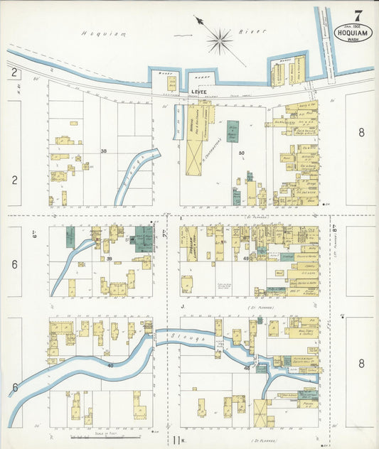 Sanborn Fire Insurance Map from Hoquiam, Grays Harbor County, Washington (1902), Sheet #0007 - Historic Sanborn Fire Insurance Map Print, vintage old map wall art, antique decor, genealogy gift, Washington Washington map