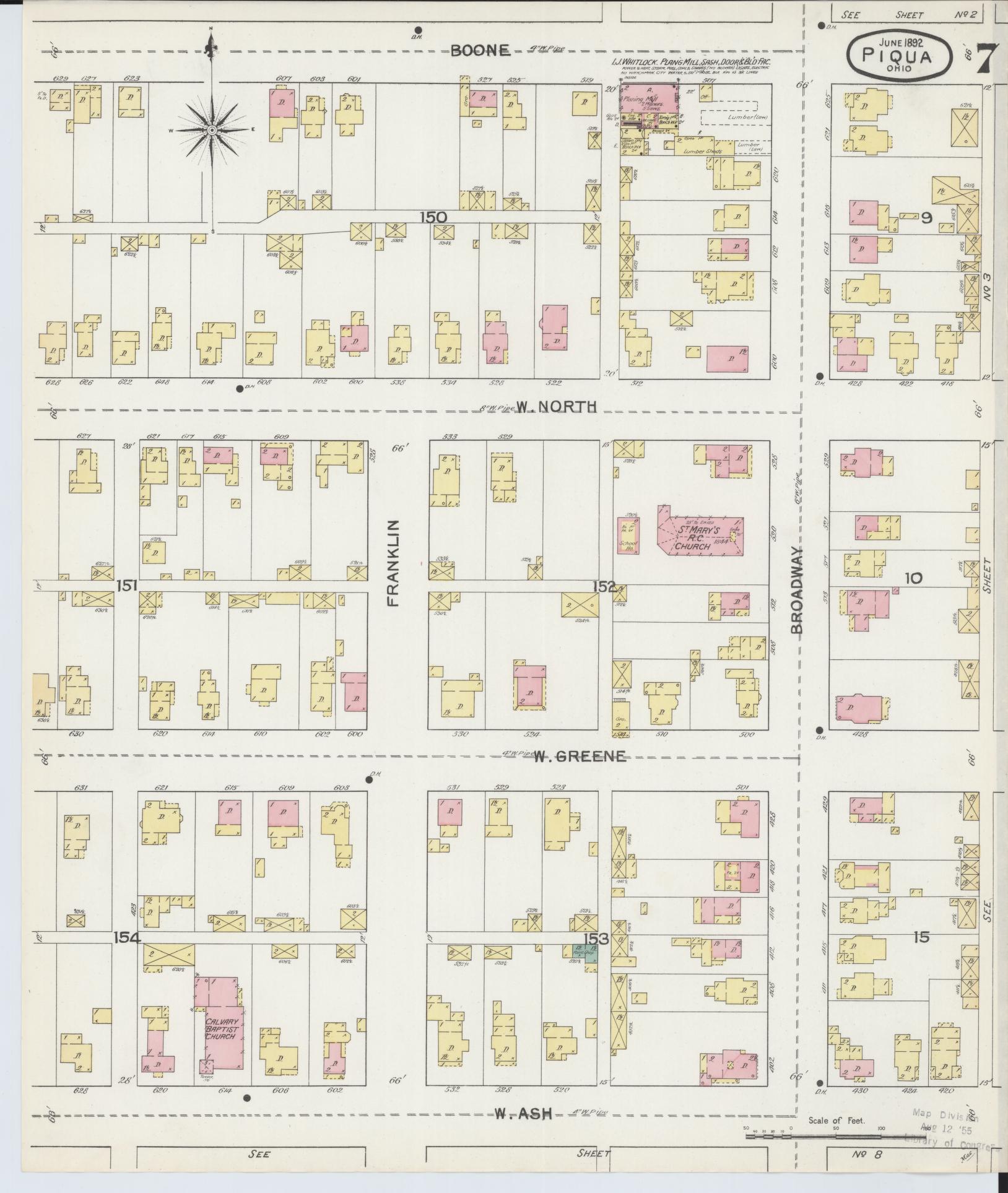 Sanborn Fire Insurance Map from Piqua, Miami County, Ohio (1892), Sheet #0007 - Complete Map Set gallery image, historic Sanborn map, vintage wall art, Ohio Ohio