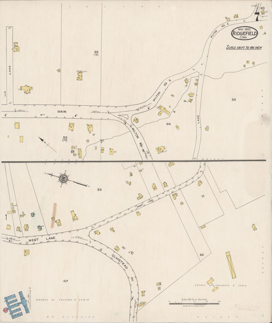 Sanborn Fire Insurance Map from Ridgefield, Fairfield County, Connecticut (1922), Sheet #0007 - Historic Sanborn Fire Insurance Map Print, vintage old map wall art, antique decor, genealogy gift, Connecticut Connecticut map
