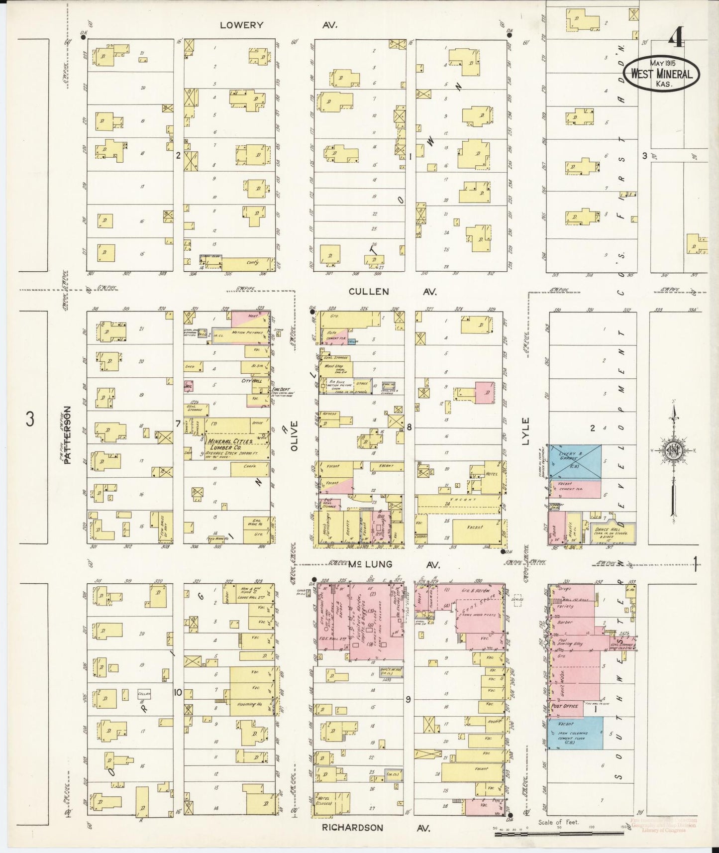 Sanborn Fire Insurance Map from West Mineral, Cherokee County, Kansas (1915), Sheet #0004 - Historic Sanborn Fire Insurance Map Print, vintage old map wall art, antique decor, genealogy gift, Kansas Kansas map