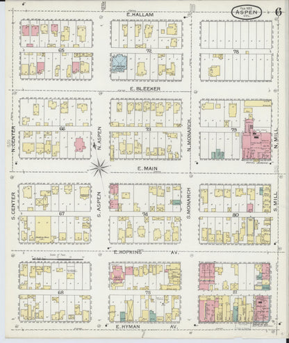 Sanborn Fire Insurance Map from Aspen, Pitkin County, Colorado (1893), Sheet #0006 - Complete Map Set gallery image, historic Sanborn map, vintage wall art, Colorado Colorado