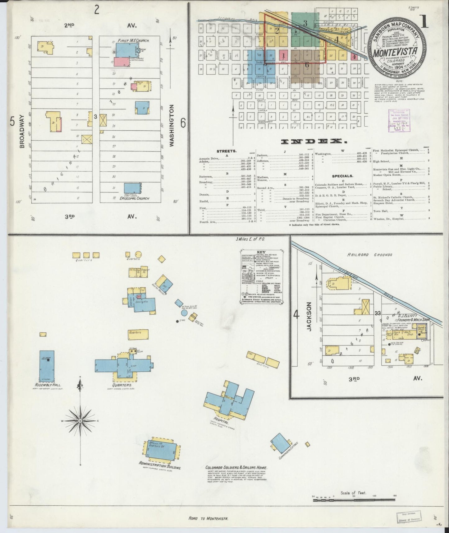 Sanborn Fire Insurance Map from Monte Vista, Rio Grande County, Colorado (1904), Sheet #0001 - Complete Map Set gallery image, historic Sanborn map, vintage wall art, Colorado Colorado