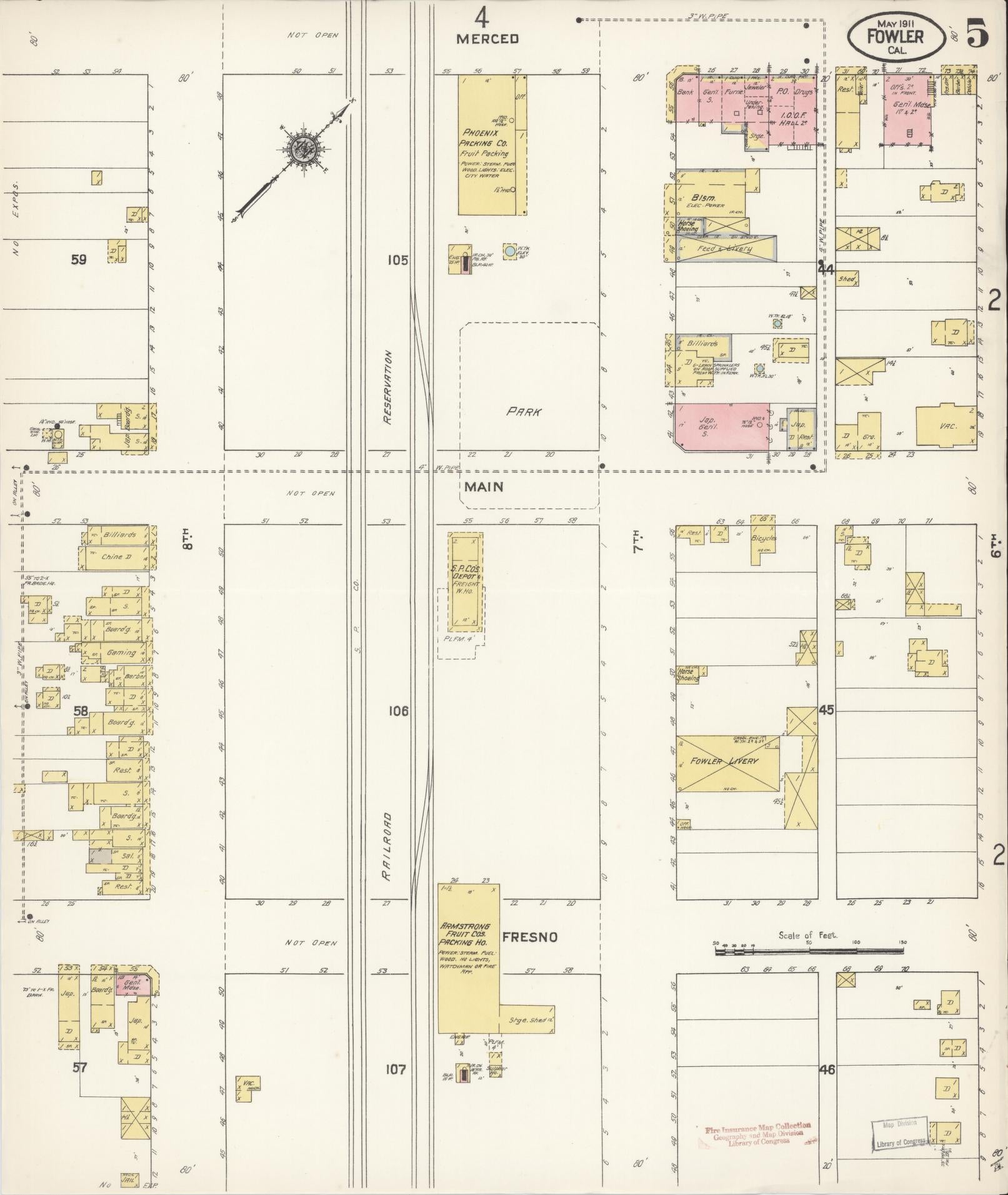 Sanborn Fire Insurance Map from Fowler, Fresno County, California (1911), Sheet #0005 - Historic Sanborn Fire Insurance Map Print, vintage old map wall art, antique decor, genealogy gift, California California map