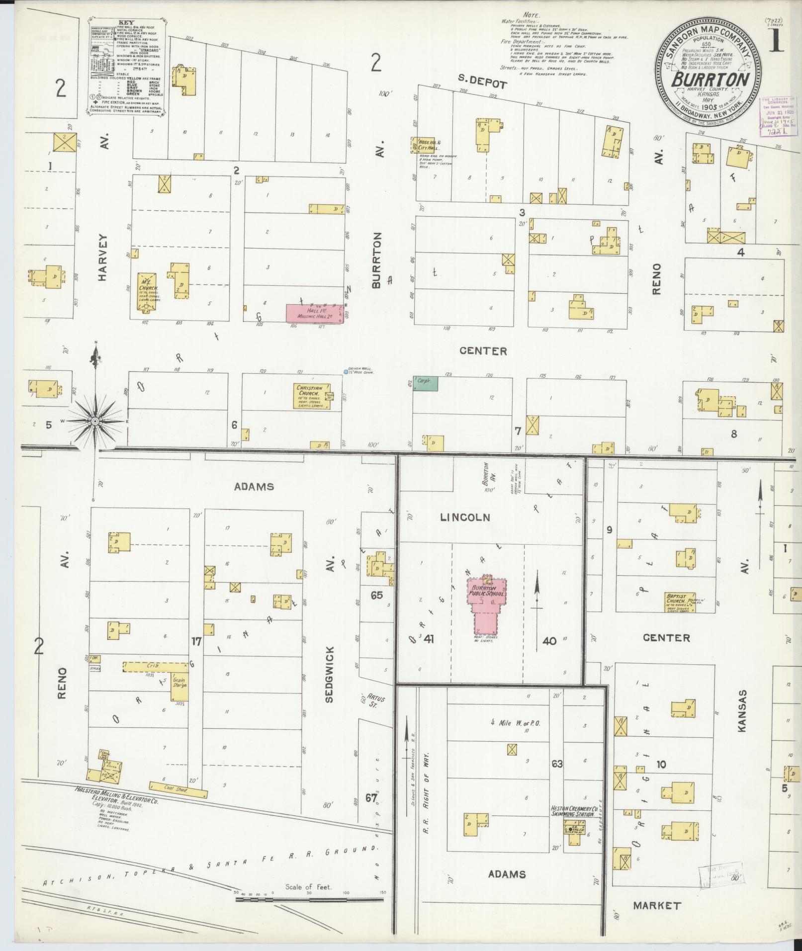 Sanborn Fire Insurance Map from Burrton, Harvey County, Kansas (1905), Sheet #0001 - Complete Map Set gallery image, historic Sanborn map, vintage wall art, Kansas Kansas