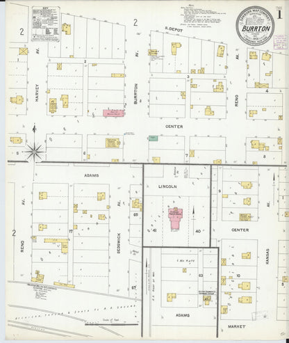 Sanborn Fire Insurance Map from Burrton, Harvey County, Kansas (1905), Sheet #0001 - Complete Map Set gallery image, historic Sanborn map, vintage wall art, Kansas Kansas