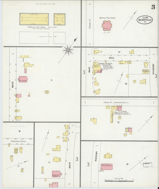 Sanborn Fire Insurance Map from Berryville, Clark County, Virginia (1899), Sheet #0003 - Historic Sanborn Fire Insurance Map Print, vintage old map wall art, antique decor, genealogy gift, Virginia Virginia map
