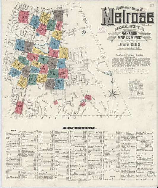 Sanborn Fire Insurance Map from Melrose, Middlesex County, Massachusetts (1909), Sheet #0001 - Complete Map Set gallery image, historic Sanborn map, vintage wall art, Massachusetts Massachusetts