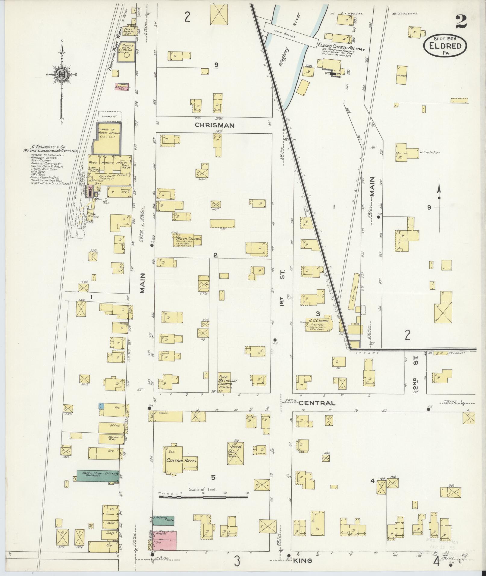 Sanborn Fire Insurance Map from Eldred, McKean County, Pennsylvania (1909), Sheet #0002 - Historic Sanborn Fire Insurance Map Print, vintage old map wall art, antique decor, genealogy gift, Pennsylvania Pennsylvania map
