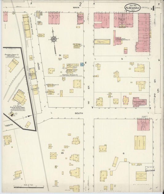 Sanborn Fire Insurance Map from Albemarle, Stanley County, North Carolina (1913), Sheet #0004 - Historic Sanborn Fire Insurance Map Print, vintage old map wall art, antique decor, genealogy gift, North Carolina North Carolina map