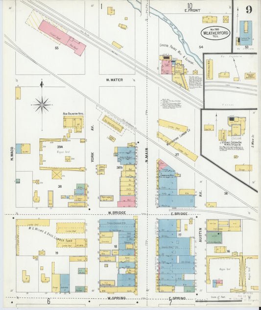 Sanborn Fire Insurance Map from Weatherford, Parker County, Texas (1900), Sheet #0009 - Historic Sanborn Fire Insurance Map Print, vintage old map wall art, antique decor, genealogy gift, Texas Texas map