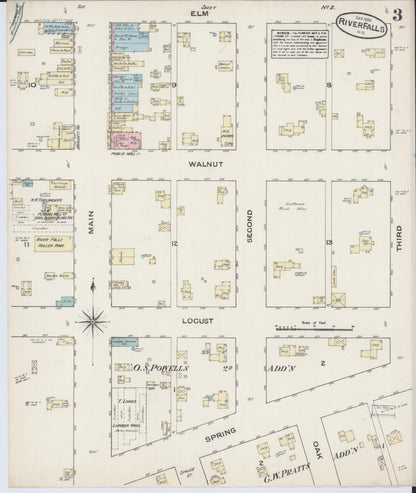 Sanborn Fire Insurance Map from River Falls, St. Croix and Pierce Counties, Wisconsin (1884), Sheet #0003 - Historic Sanborn Fire Insurance Map Print, vintage old map wall art, antique decor, genealogy gift, Wisconsin Wisconsin map