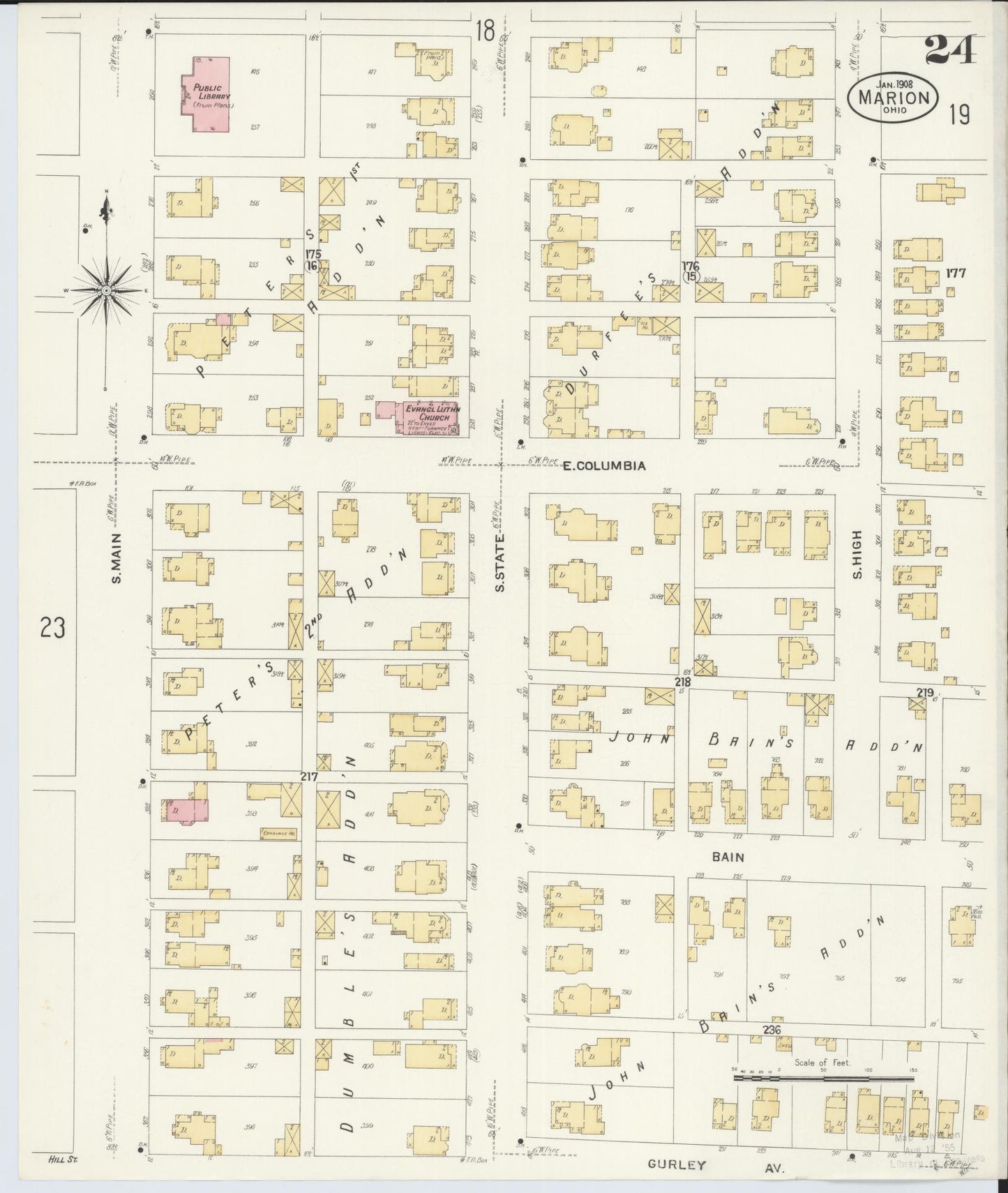 Sanborn Fire Insurance Map from Marion, Marion County, Ohio (1908), Sheet #0024 - Historic Sanborn Fire Insurance Map Print, vintage old map wall art, antique decor, genealogy gift, Ohio Ohio map