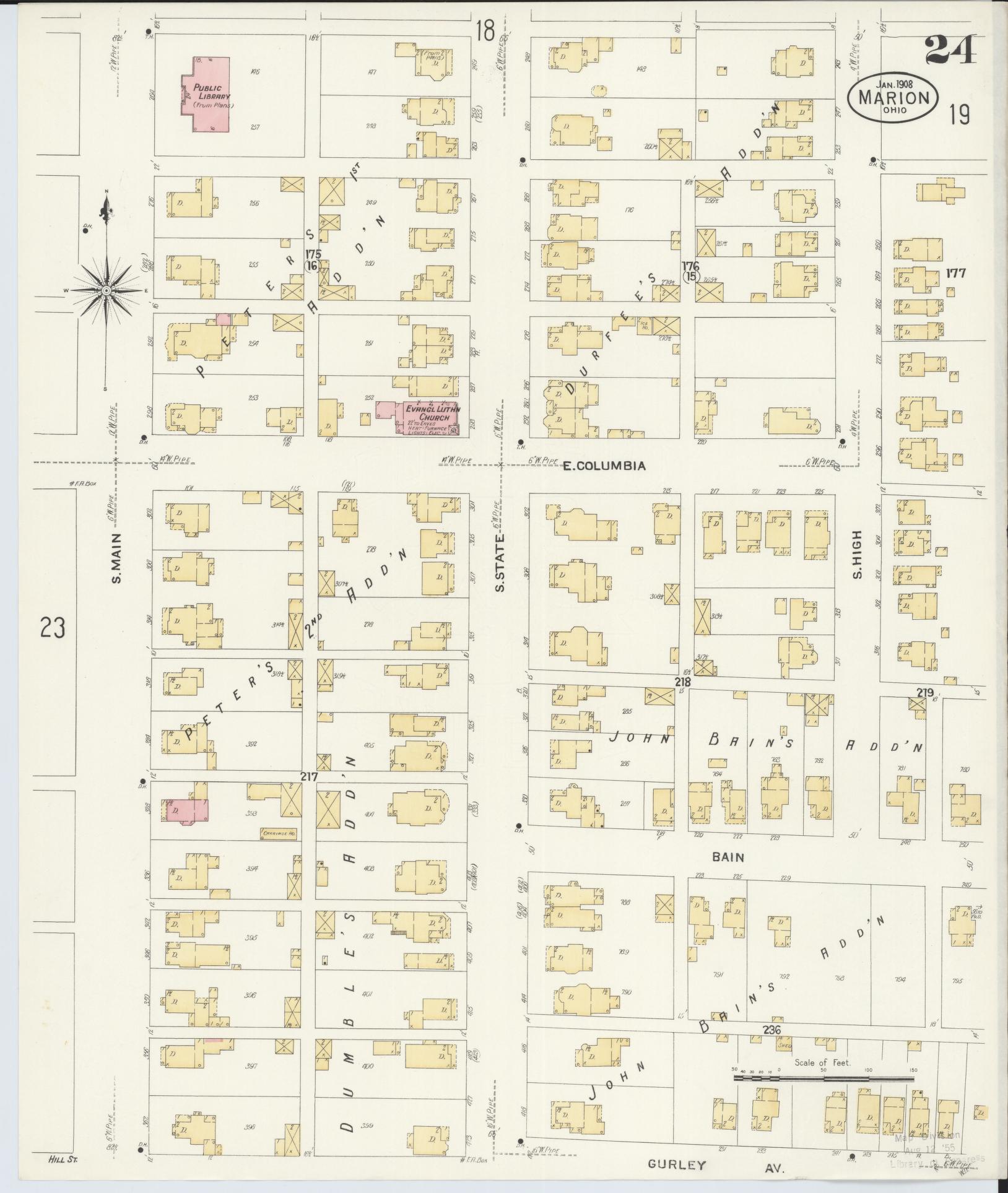 Sanborn Fire Insurance Map from Marion, Marion County, Ohio (1908), Sheet #0024 - Historic Sanborn Fire Insurance Map Print, vintage old map wall art, antique decor, genealogy gift, Ohio Ohio map