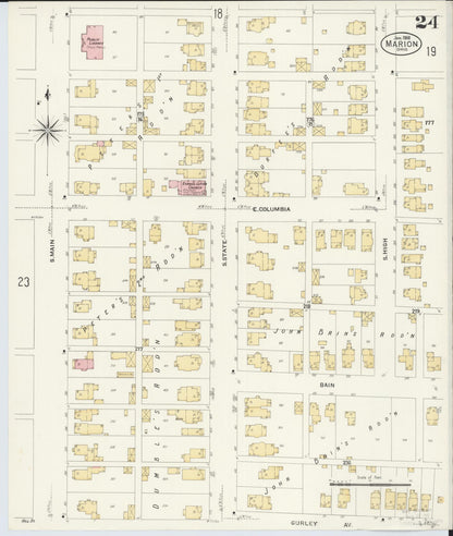 Sanborn Fire Insurance Map from Marion, Marion County, Ohio (1908), Sheet #0024 - Historic Sanborn Fire Insurance Map Print, vintage old map wall art, antique decor, genealogy gift, Ohio Ohio map