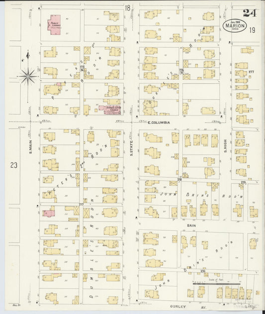 Sanborn Fire Insurance Map from Marion, Marion County, Ohio (1908), Sheet #0024 - Historic Sanborn Fire Insurance Map Print, vintage old map wall art, antique decor, genealogy gift, Ohio Ohio map