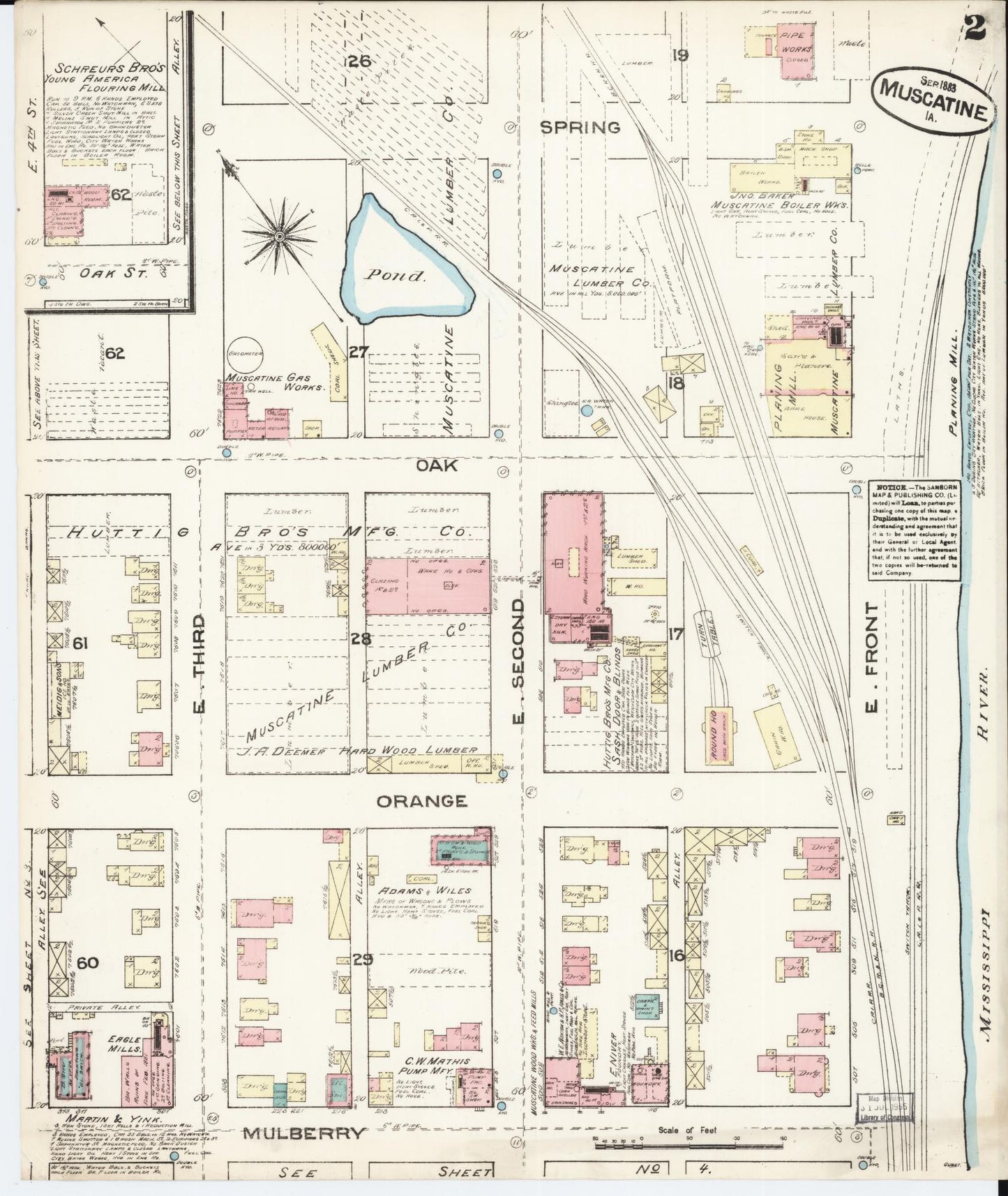 Sanborn Fire Insurance Map from Muscatine, Muscatine County, Iowa (1883), Sheet #0002 - Historic Sanborn Fire Insurance Map Print