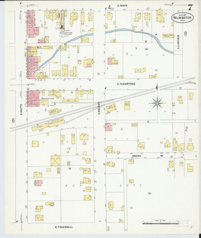 Sanborn Fire Insurance Map from Wilmington, Clinton County, Ohio (1907), Sheet #0007 - Complete Map Set gallery image, historic Sanborn map, vintage wall art, Ohio Ohio