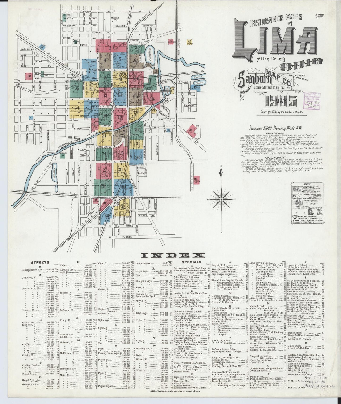 Sanborn Fire Insurance Map from Lima, Allen County, Ohio (1905), Sheet #0001 - Historic Sanborn Fire Insurance Map Print, vintage old map wall art, antique decor, genealogy gift, Ohio Ohio map