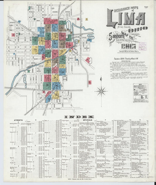 Sanborn Fire Insurance Map from Lima, Allen County, Ohio (1905), Sheet #0001 - Historic Sanborn Fire Insurance Map Print, vintage old map wall art, antique decor, genealogy gift, Ohio Ohio map