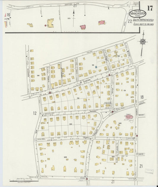 Sanborn Fire Insurance Map from Manchester, Hartford County, Connecticut (1919), Sheet #0017 - Historic Sanborn Fire Insurance Map Print, vintage old map wall art, antique decor, genealogy gift, Connecticut Connecticut map