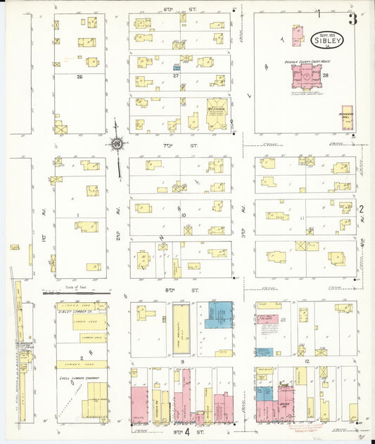 Sanborn Fire Insurance Map from Sibley, Osceola County, Iowa (1913), Sheet #0003 - Historic Sanborn Fire Insurance Map Print, vintage old map wall art