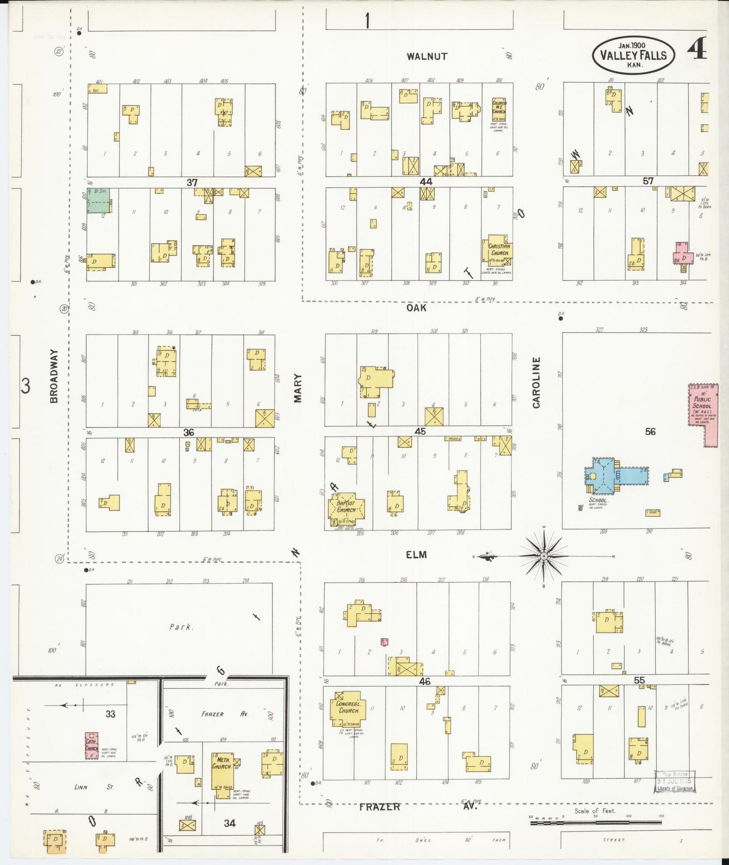 Sanborn Fire Insurance Map from Valley Falls, Jefferson County, Kansas (1899), Sheet #0004 - Historic Sanborn Fire Insurance Map Print, vintage old map wall art, antique decor, genealogy gift, Kansas Kansas map