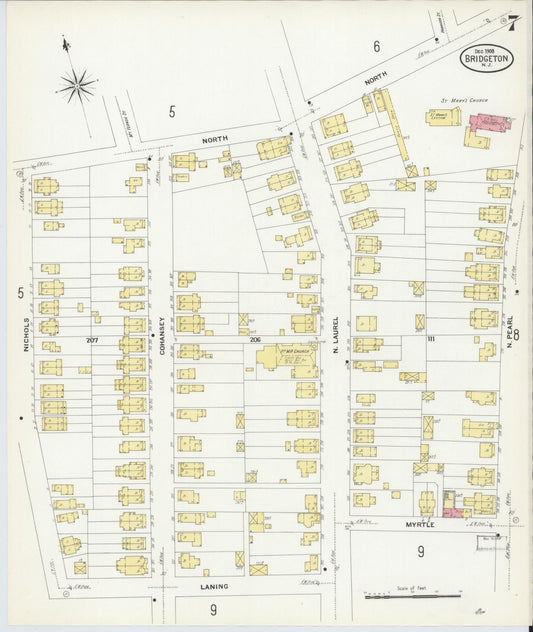 Sanborn Fire Insurance Map from Bridgeton, Cumberland County, New Jersey (1908), Sheet #0007 - Historic Sanborn Fire Insurance Map Print, vintage old map wall art, antique decor, genealogy gift, New Jersey New Jersey map