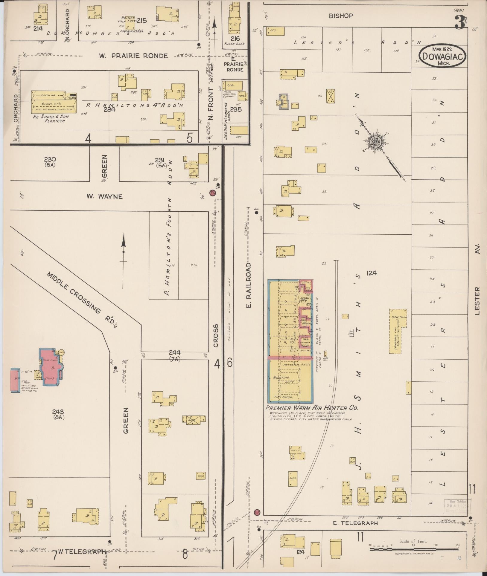 Sanborn Fire Insurance Map from Dowagiac, Cass County, Michigan (1922), Sheet #0003 - Complete Map Set gallery image, historic Sanborn map, vintage wall art, Michigan Michigan