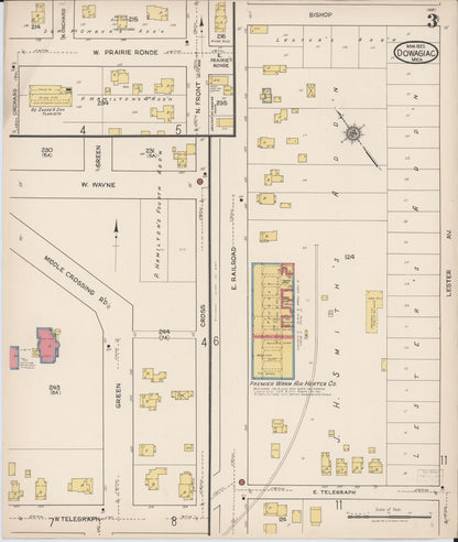 Sanborn Fire Insurance Map from Dowagiac, Cass County, Michigan (1922), Sheet #0003 - Complete Map Set gallery image, historic Sanborn map, vintage wall art, Michigan Michigan