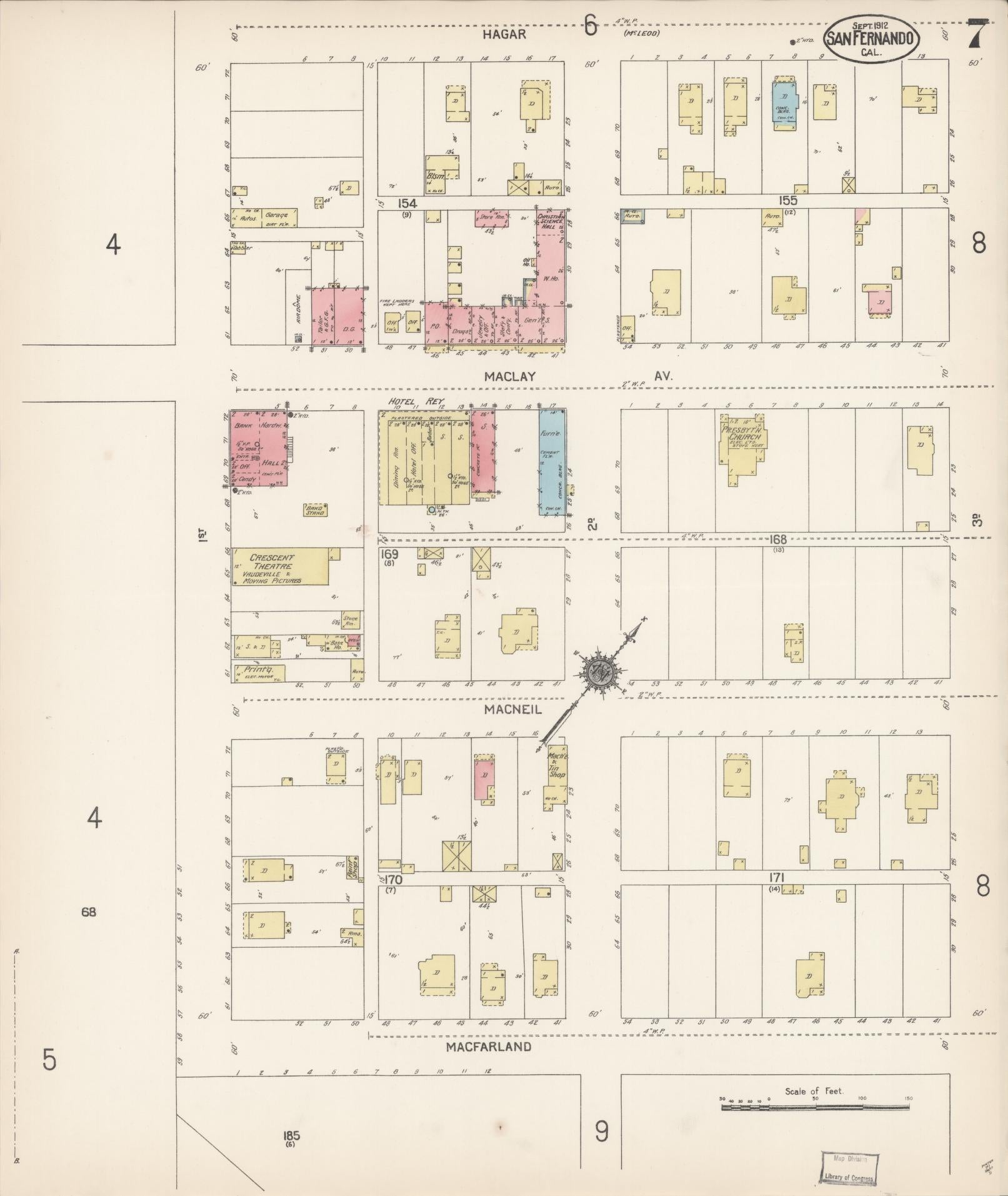 Sanborn Fire Insurance Map from San Fernando, Los Angeles County, California (1912), Sheet #0007 - Complete Map Set gallery image, historic Sanborn map, vintage wall art, California California