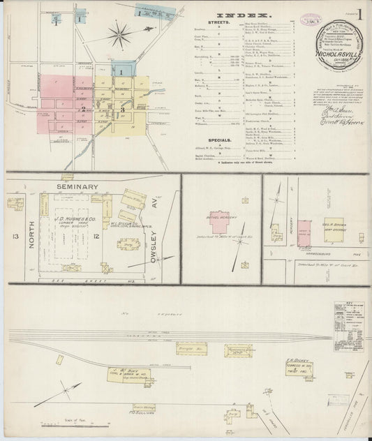 Sanborn Fire Insurance Map from Nicholasville, Jessamine County, Kentucky (1886), Sheet #0001 - Historic Sanborn Fire Insurance Map Print, vintage old map wall art, antique decor, genealogy gift, Kentucky Kentucky map