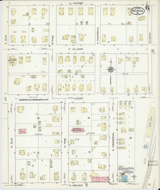 Sanborn Fire Insurance Map from Nevada, Vernon County, Missouri (1914), Sheet #0006 - Historic Sanborn Fire Insurance Map Print, vintage old map wall art, antique decor, genealogy gift, Missouri Missouri map
