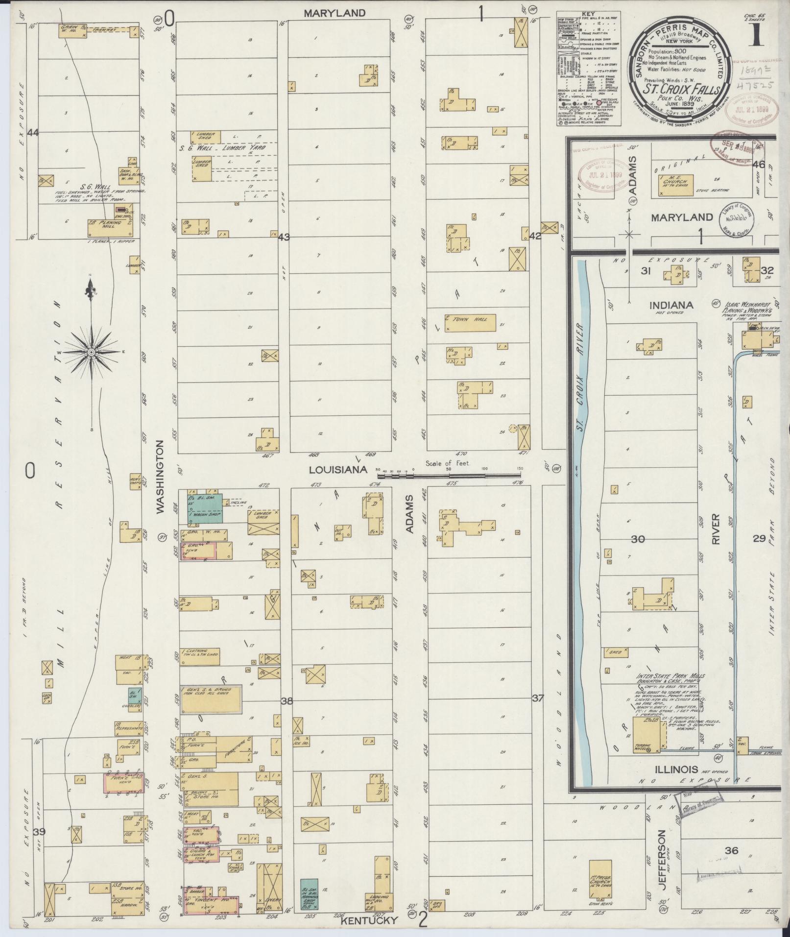 Sanborn Fire Insurance Map from Saint Croix Falls, Polk County, Wisconsin (1899), Sheet #0001 - Complete Map Set gallery image, historic Sanborn map, vintage wall art, Wisconsin Wisconsin