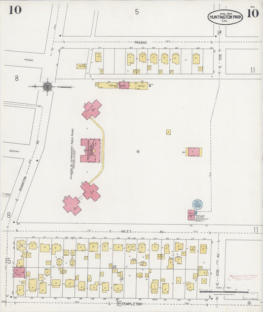 Sanborn Fire Insurance Map from Huntington Park, Los Angeles County, California (1924), Sheet #0010 - Historic Sanborn Fire Insurance Map Print, vintage old map wall art, antique decor, genealogy gift, California California map