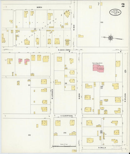 Sanborn Fire Insurance Map from Tyler, Smith County, Texas (1912), Sheet #0002 - Historic Sanborn Fire Insurance Map Print, vintage old map wall art, antique decor, genealogy gift, Texas Texas map