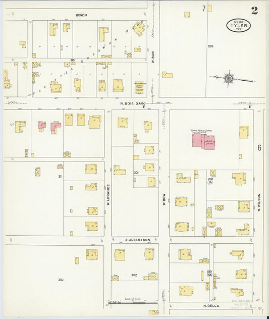 Sanborn Fire Insurance Map from Tyler, Smith County, Texas (1912), Sheet #0002 - Historic Sanborn Fire Insurance Map Print, vintage old map wall art, antique decor, genealogy gift, Texas Texas map