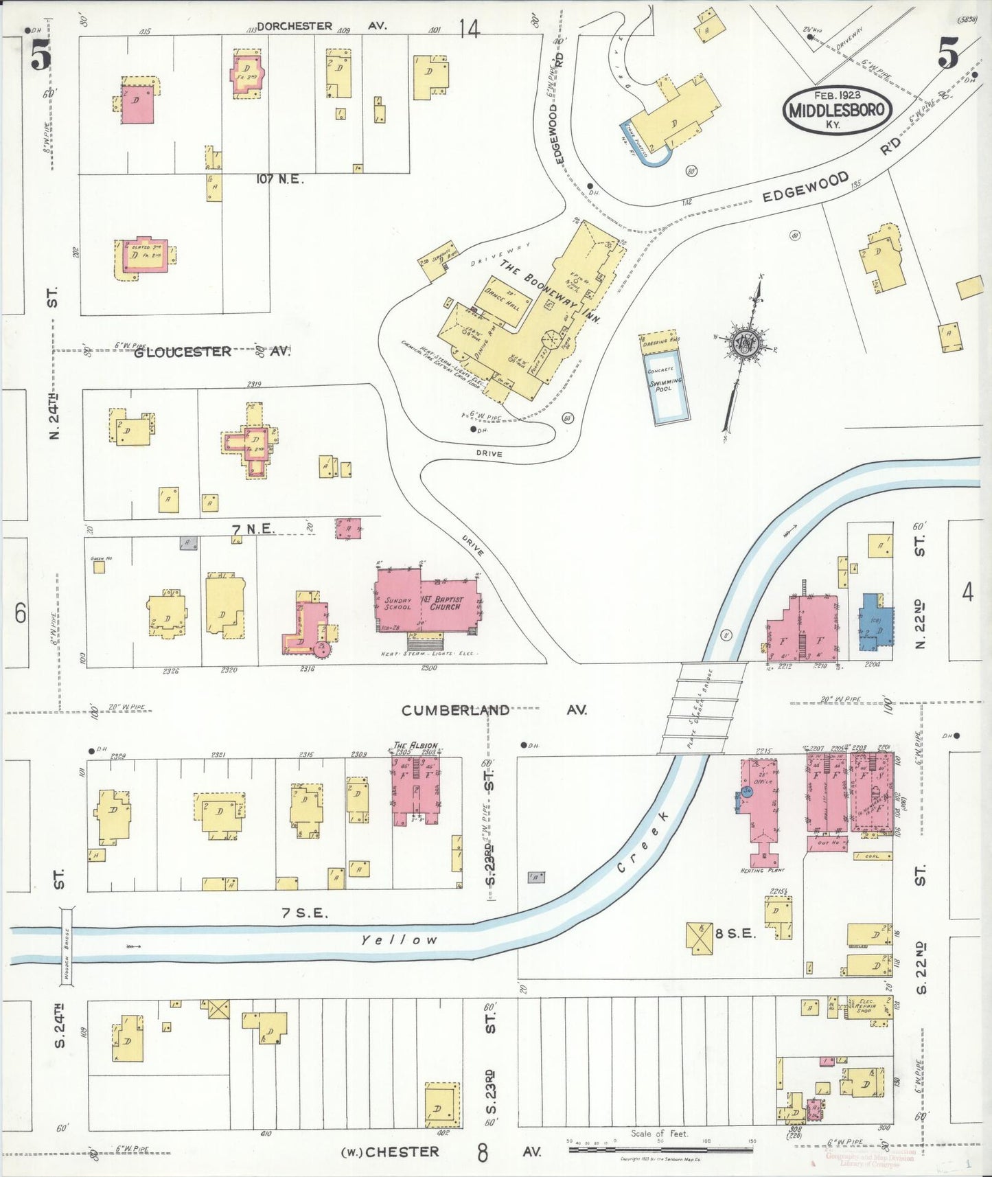 Sanborn Fire Insurance Map from Middlesboro, Bell County, Kentucky (1923), Sheet #0005 - Historic Sanborn Fire Insurance Map Print, vintage old map wall art, antique decor, genealogy gift, Kentucky Kentucky map