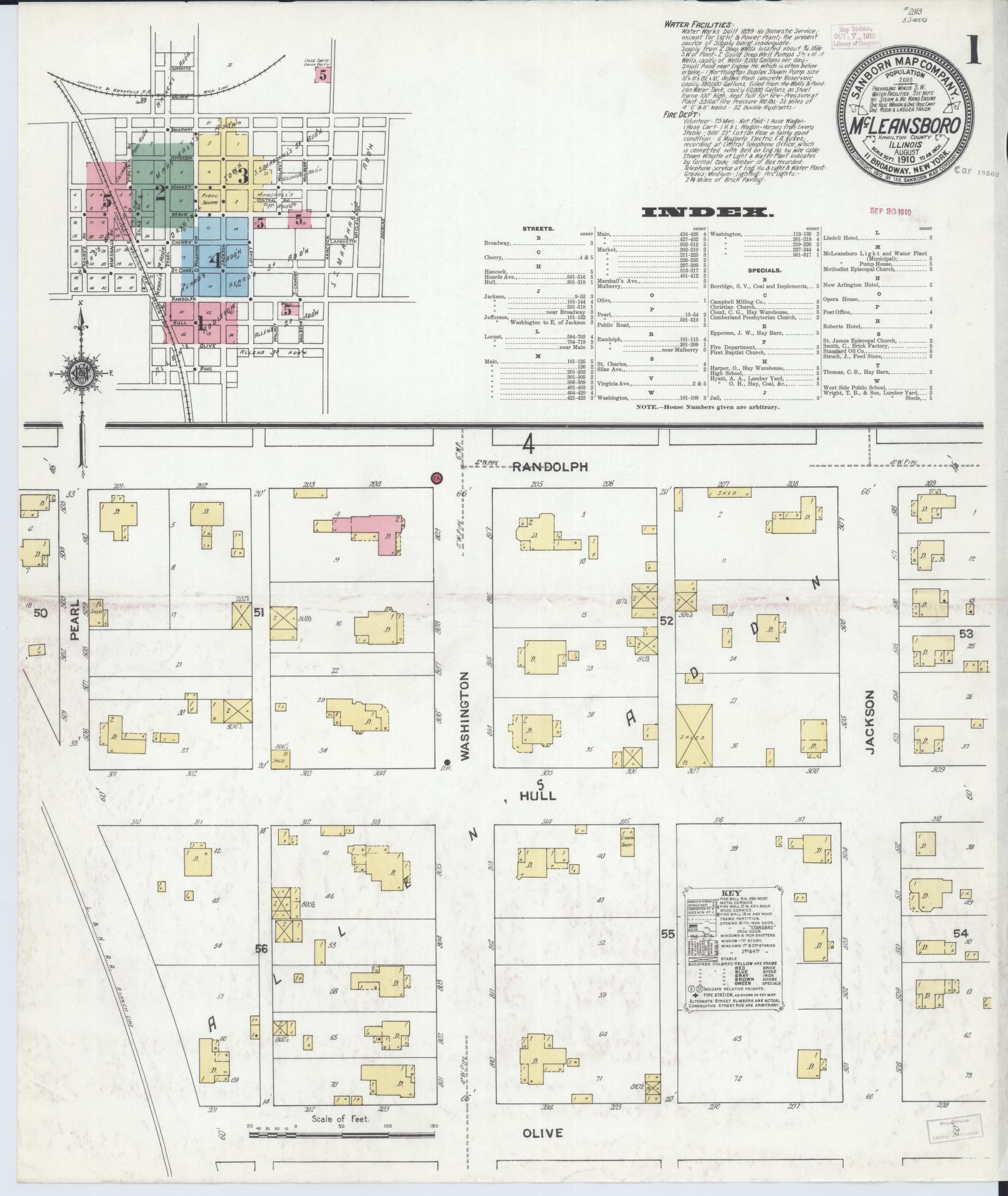 Sanborn Fire Insurance Map from Mcleansboro, Hamilton County, Illinois (1910), Sheet #0001 - Historic Sanborn Fire Insurance Map Print, vintage old map wall art, antique decor, genealogy gift, Illinois Illinois map