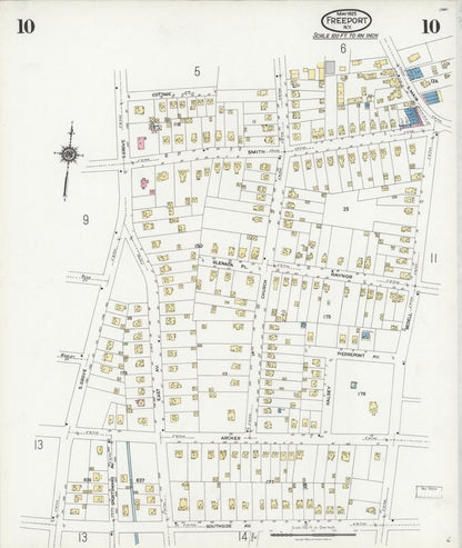 Sanborn Fire Insurance Map from Freeport, Nassau County, New York (1925), Sheet #0010 - Historic Sanborn Fire Insurance Map Print, vintage old map wall art, antique decor, genealogy gift, New York New York map