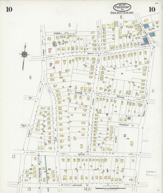 Sanborn Fire Insurance Map from Freeport, Nassau County, New York (1925), Sheet #0010 - Historic Sanborn Fire Insurance Map Print, vintage old map wall art, antique decor, genealogy gift, New York New York map