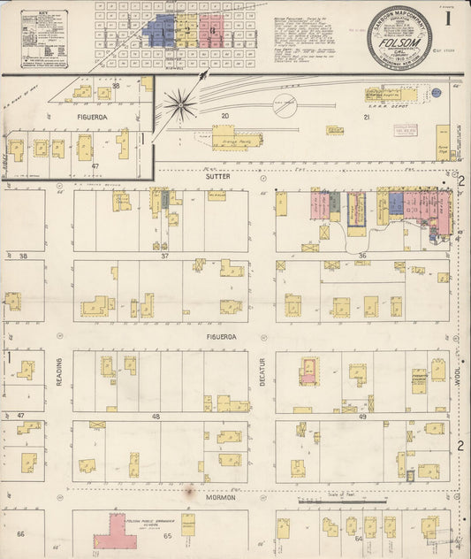 Sanborn Fire Insurance Map from Folsom, Sacramento County, California (1910), Sheet #0001 - Historic Sanborn Fire Insurance Map Print, vintage old map wall art, antique decor, genealogy gift, California California map