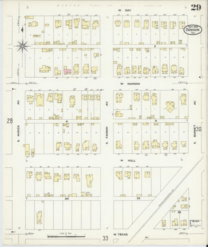 Sanborn Fire Insurance Map from Denison, Grayson County, Texas (1908), Sheet #0029 - Complete Map Set gallery image, historic Sanborn map, vintage wall art, Texas Texas
