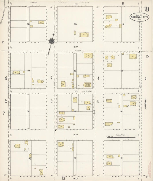 Sanborn Fire Insurance Map from National City, San Diego County, California (1911), Sheet #0008 - Historic Sanborn Fire Insurance Map Print, vintage old map wall art, antique decor, genealogy gift, California California map