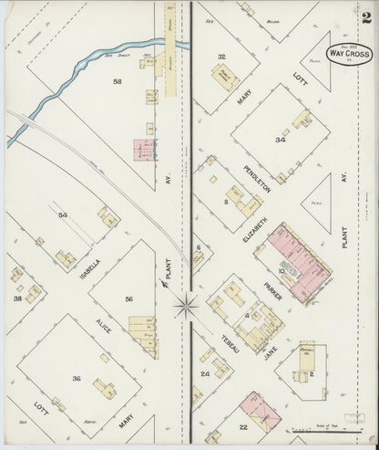 Sanborn Fire Insurance Map from Waycross, Ware County, Georgia (1889), Sheet #0002 - Complete Map Set gallery image, historic Sanborn map, vintage wall art, Georgia Georgia