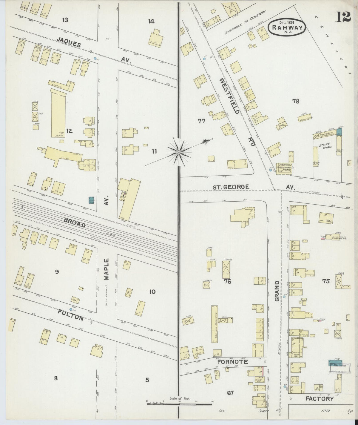 Sanborn Fire Insurance Map from Rahway, Union County, New Jersey (1891), Sheet #0012 - Complete Map Set gallery image, historic Sanborn map, vintage wall art, New Jersey New Jersey