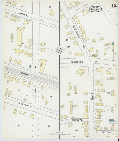 Sanborn Fire Insurance Map from Rahway, Union County, New Jersey (1891), Sheet #0012 - Complete Map Set gallery image, historic Sanborn map, vintage wall art, New Jersey New Jersey