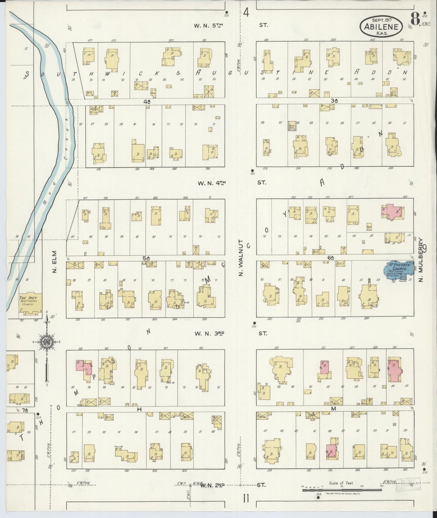 Sanborn Fire Insurance Map from Abilene, Dickinson County, Kansas (1917), Sheet #0008 - Complete Map Set gallery image, historic Sanborn map, vintage wall art, Kansas Kansas